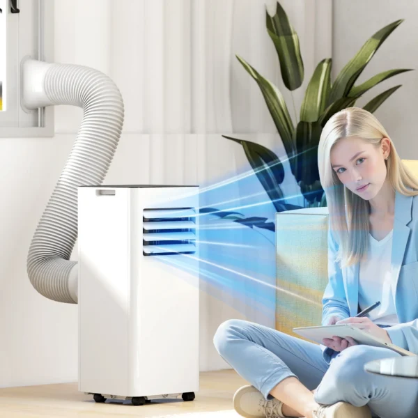 Mobiele airconditioning 3 in 1 klimaatapparaat met koeling, luchtontvochtiger, ventilator, afvoerslang, 7000btu luchtkoeler met 2 snelheden, timer, afstandsbediening, kinderslot, wit 2