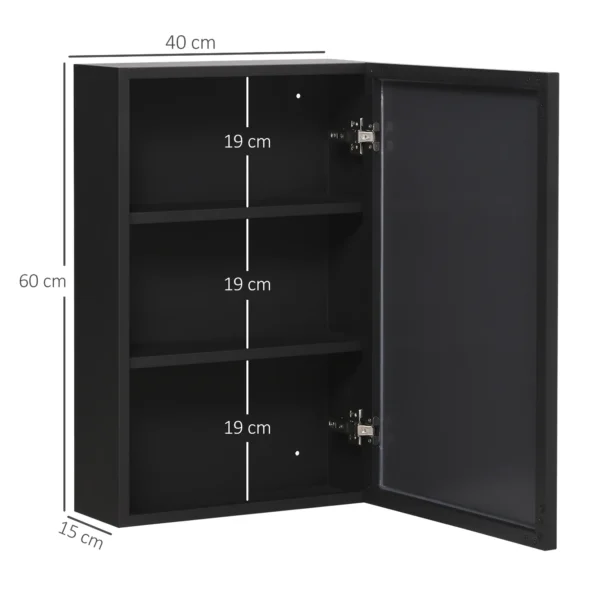 Moderne spiegelkast hangkast met spiegel 3 lagen zwart 40x15x60 cm voor badkamer & ruimtebesparende opslag 4