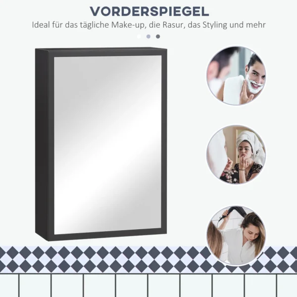 Moderne spiegelkast hangkast met spiegel 3 lagen zwart 40x15x60 cm voor badkamer & ruimtebesparende opslag 5