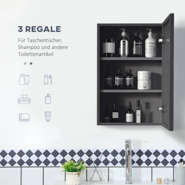 Moderne spiegelkast hangkast met spiegel 3 lagen zwart 40x15x60 cm voor badkamer & ruimtebesparende opslag 6
