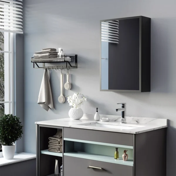 Moderne spiegelkast hangkast met spiegel 3 lagen zwart 40x15x60 cm voor badkamer & ruimtebesparende opslag 8