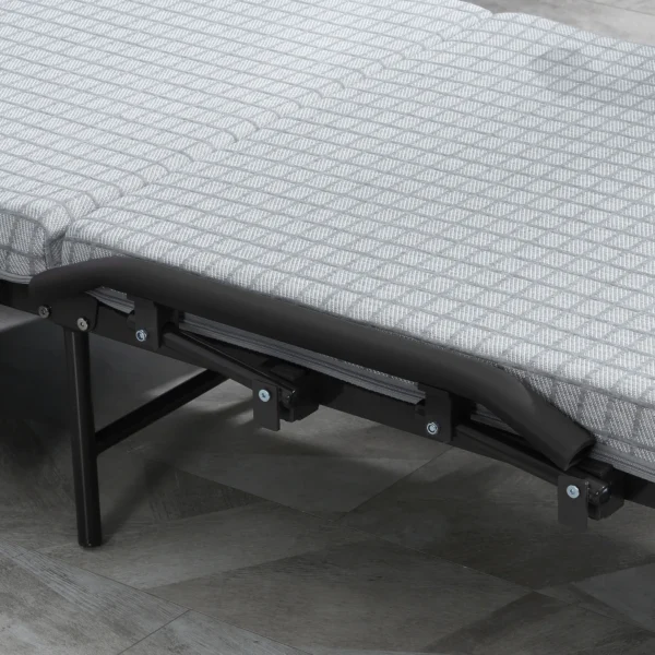 Opklapbaar logeerbed met wielen en 5 traps verstelbare rugleuning, reisbed van stalen frame in lichtgrijs en zwart, 190x76x33cm 10