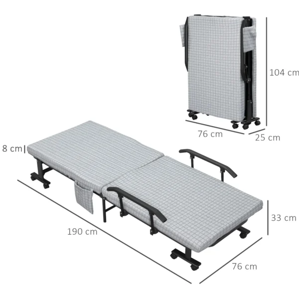 Opklapbaar logeerbed met wielen en 5 traps verstelbare rugleuning, reisbed van stalen frame in lichtgrijs en zwart, 190x76x33cm 4