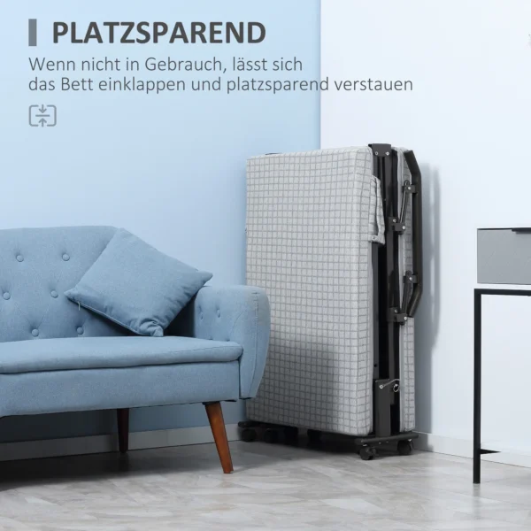 Opklapbaar logeerbed met wielen en 5 traps verstelbare rugleuning, reisbed van stalen frame in lichtgrijs en zwart, 190x76x33cm 6