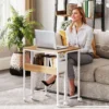 Opklapbare kleine bureau 63 cm met wielen ruimtebesparende computertafel met plank, opbergzak, voor thuis kantoor, natuur 10