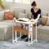 Opklapbare kleine bureau 63 cm met wielen ruimtebesparende computertafel met plank, opbergzak, voor thuis kantoor, natuur 2