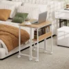 Opklapbare kleine bureau 63 cm met wielen ruimtebesparende computertafel met plank, opbergzak, voor thuis kantoor, natuur 9