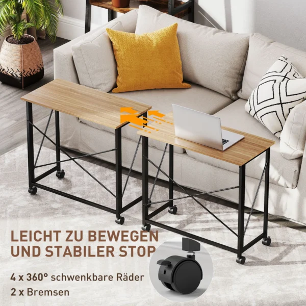 Opklapbare kleine bureau 80 cm met wielen ruimtebesparende computertafel voor thuis kantoor, eiken 6