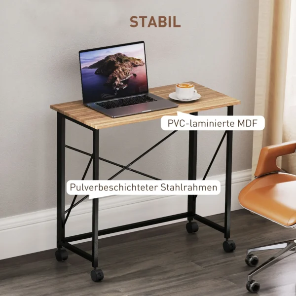 Opklapbare kleine bureau 80 cm met wielen ruimtebesparende computertafel voor thuis kantoor, eiken 7