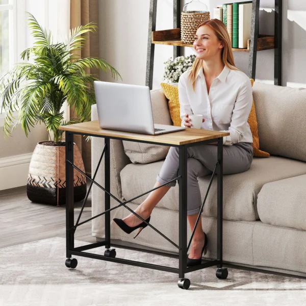 Opklapbare kleine bureau 80 cm met wielen ruimtebesparende computertafel voor thuis kantoor, eiken 9