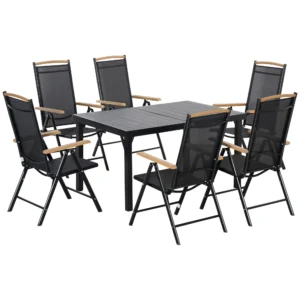 Opklapbare zitgroep 6 personen tuinmeubelset 1 tafel+6 stoelen zitgarnituur aluminium mesh zwart 1