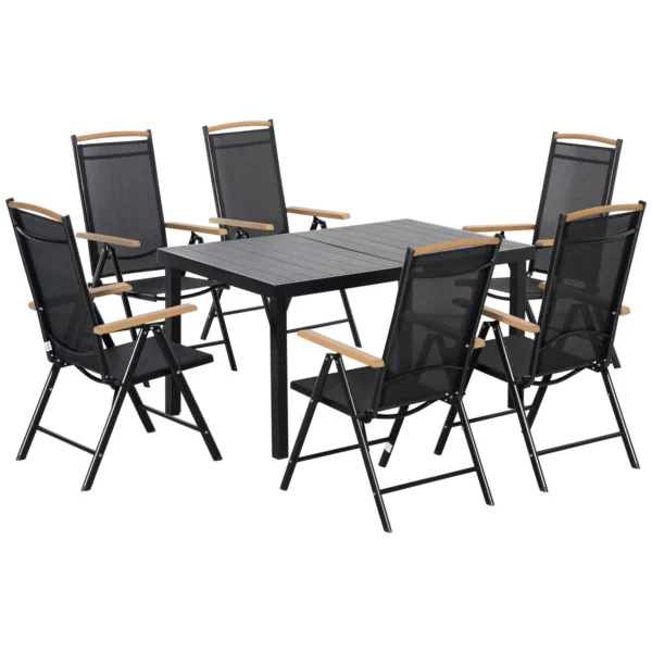 Opklapbare zitgroep 6 personen tuinmeubelset 1 tafel+6 stoelen zitgarnituur aluminium mesh zwart 1