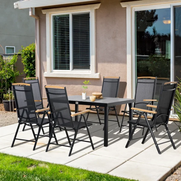 Opklapbare zitgroep 6 personen tuinmeubelset 1 tafel+6 stoelen zitgarnituur aluminium mesh zwart 2