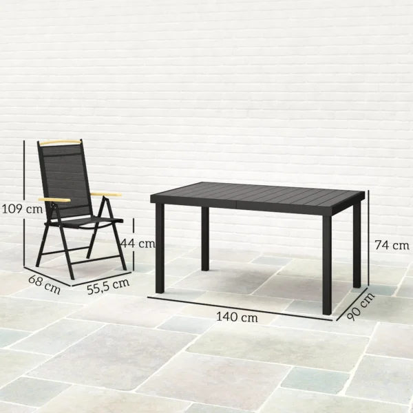 Opklapbare zitgroep 6 personen tuinmeubelset 1 tafel+6 stoelen zitgarnituur aluminium mesh zwart 4