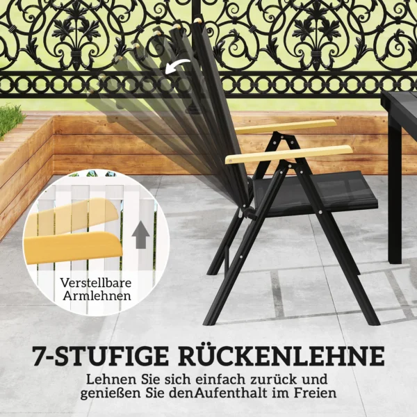 Opklapbare zitgroep 6 personen tuinmeubelset 1 tafel+6 stoelen zitgarnituur aluminium mesh zwart 5