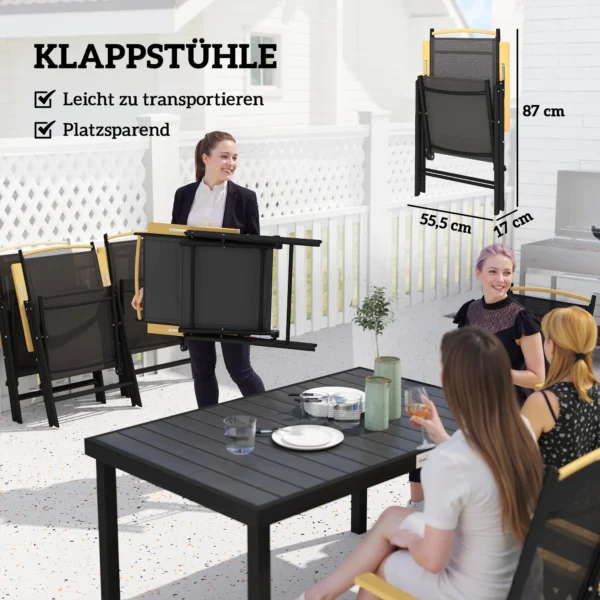 Opklapbare zitgroep 6 personen tuinmeubelset 1 tafel+6 stoelen zitgarnituur aluminium mesh zwart 6