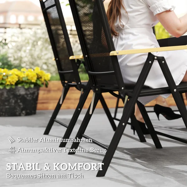 Opklapbare zitgroep 6 personen tuinmeubelset 1 tafel+6 stoelen zitgarnituur aluminium mesh zwart 7