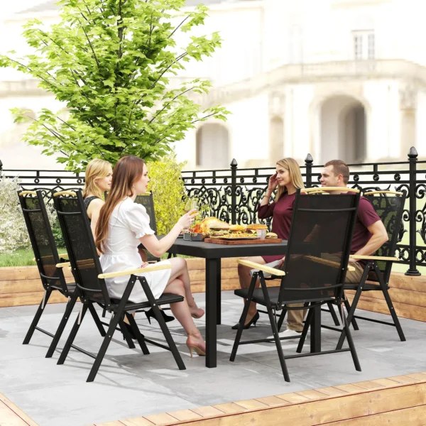 Opklapbare zitgroep 6 personen tuinmeubelset 1 tafel+6 stoelen zitgarnituur aluminium mesh zwart 9