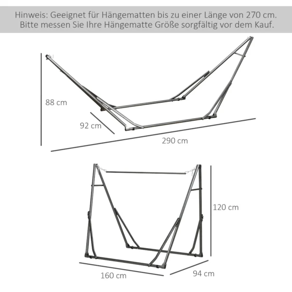 Opvouwbaar hangmatframe 2 in 1 hangmatstandaard & kledingrek tot 120 kg belastbaar 290 x 92 x 88 cm voor tuin & terras 4
