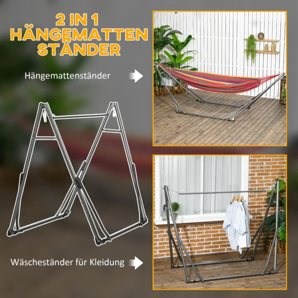 Opvouwbaar hangmatframe 2 in 1 hangmatstandaard & kledingrek tot 120 kg belastbaar 290 x 92 x 88 cm voor tuin & terras 5