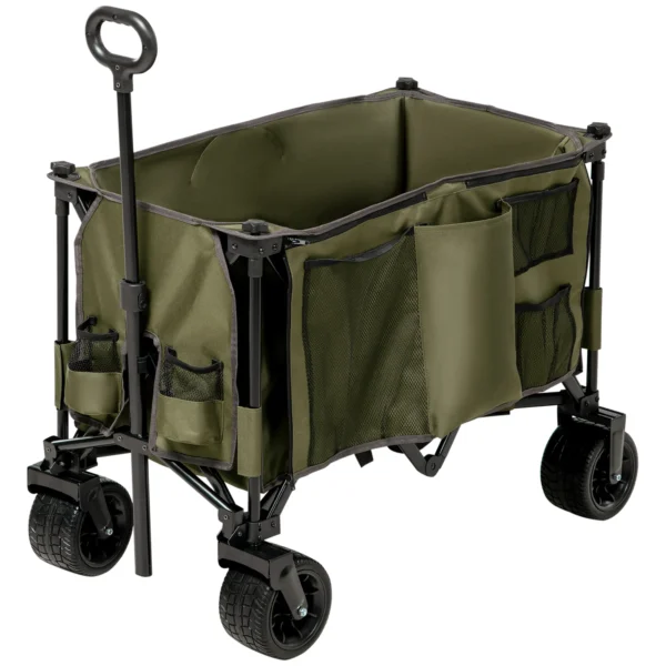 Opvouwbare handwagen met verstelbare handgreep, tassen, brede wielen, tot 120 kg, groen 1