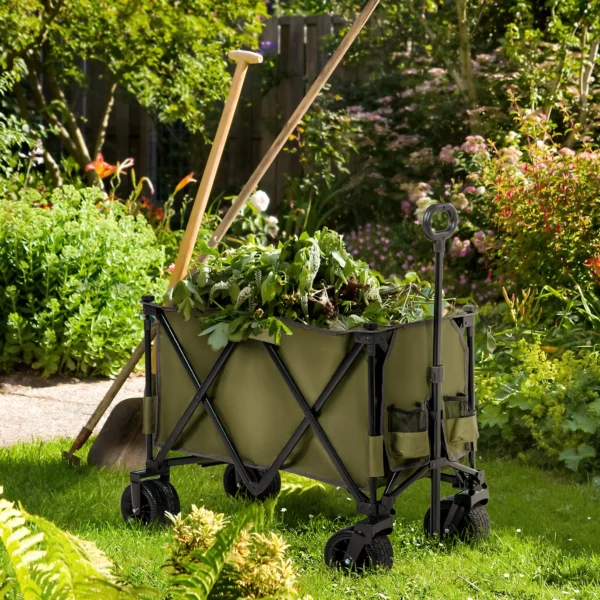 Opvouwbare handwagen met verstelbare handgreep, tassen, brede wielen, tot 120 kg, groen 2