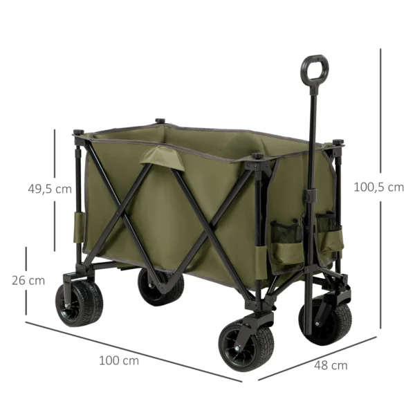 Opvouwbare handwagen met verstelbare handgreep, tassen, brede wielen, tot 120 kg, groen 4