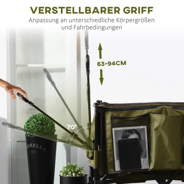 Opvouwbare handwagen met verstelbare handgreep, tassen, brede wielen, tot 120 kg, groen 5