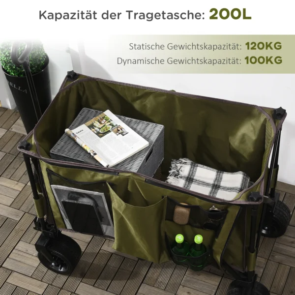 Opvouwbare handwagen met verstelbare handgreep, tassen, brede wielen, tot 120 kg, groen 8