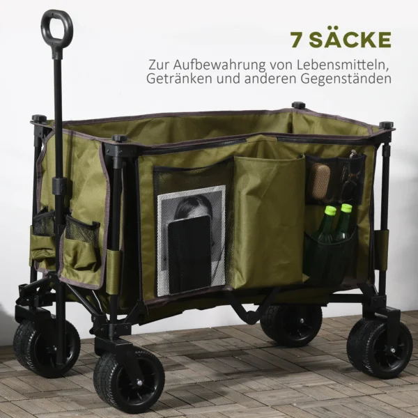 Opvouwbare handwagen met verstelbare handgreep, tassen, brede wielen, tot 120 kg, groen 9