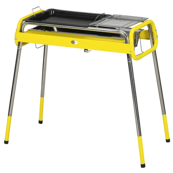 Opvouwbare houtskoolgrill bbq grill met 2 grillroosters en grillplaat opvouwbare poten uitneembare koolschaal van roestvrij staal 1
