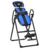 Opvouwbare inversiebank zwaartekrachttrainer met beweegbare wielen en verstelbaar rugkussen, metaal abs zwart blauw 132x71x145cm 1