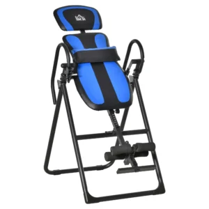 Opvouwbare inversiebank zwaartekrachttrainer met beweegbare wielen en verstelbaar rugkussen, metaal abs zwart blauw 132x71x145cm 1