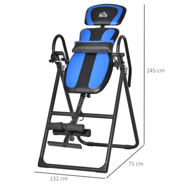 Opvouwbare inversiebank zwaartekrachttrainer met beweegbare wielen en verstelbaar rugkussen, metaal abs zwart blauw 132x71x145cm 4
