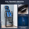 Opvouwbare inversiebank zwaartekrachttrainer met beweegbare wielen en verstelbaar rugkussen, metaal abs zwart blauw 132x71x145cm 5