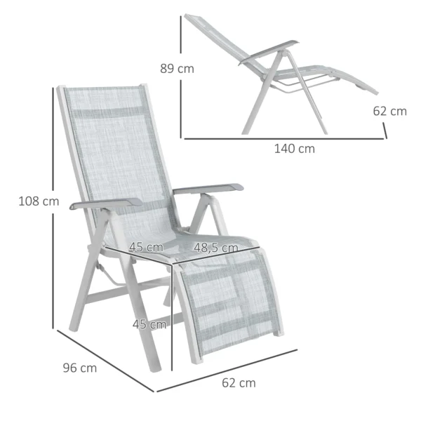 Opvouwbare zonnestoel tuinstoel met verstelbare voetensteun en rugleuning, campingstoel voor terras en balkon, donkergrijs net 4