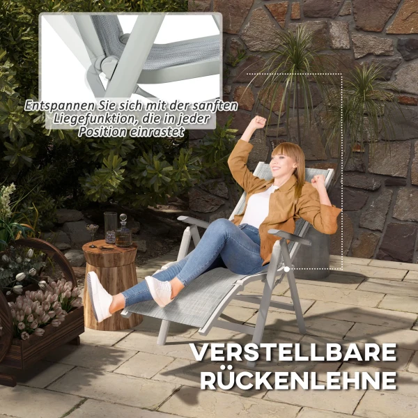 Opvouwbare zonnestoel tuinstoel met verstelbare voetensteun en rugleuning, campingstoel voor terras en balkon, donkergrijs net 5