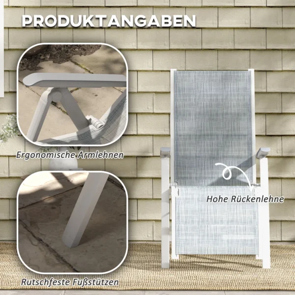 Opvouwbare zonnestoel tuinstoel met verstelbare voetensteun en rugleuning, campingstoel voor terras en balkon, donkergrijs net 6