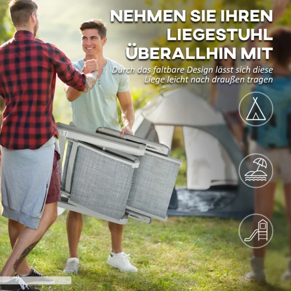 Opvouwbare zonnestoel tuinstoel met verstelbare voetensteun en rugleuning, campingstoel voor terras en balkon, donkergrijs net 7