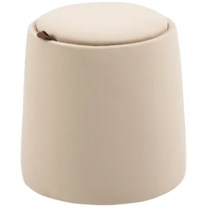Ottoman ronde zitkruk met opbergruimte in beige fluweelachtige afneembare deksel Ø44cm x 47,5cm als bijzettafel 1