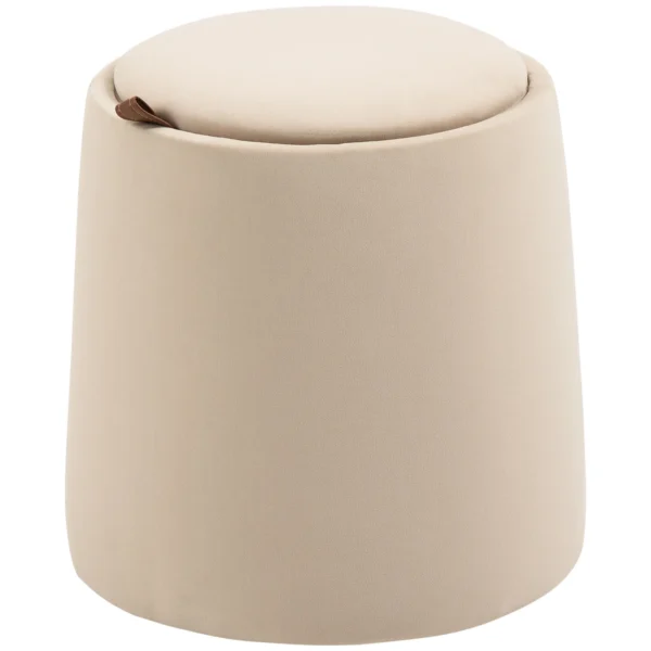 Ottoman ronde zitkruk met opbergruimte in beige fluweelachtige afneembare deksel Ø44cm x 47,5cm als bijzettafel 1