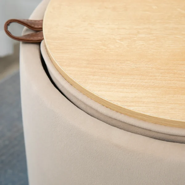 Ottoman ronde zitkruk met opbergruimte in beige fluweelachtige afneembare deksel Ø44cm x 47,5cm als bijzettafel 10