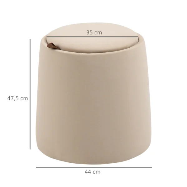 Ottoman ronde zitkruk met opbergruimte in beige fluweelachtige afneembare deksel Ø44cm x 47,5cm als bijzettafel 4