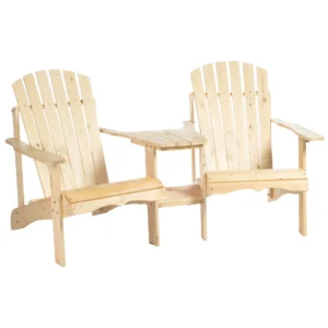 Outsunny adirondack tuinstoel met tafel en parasolgat 2 zits tuinset tuinmeubelen voor balkon van massief hout in natuur 178 x 87 x 92 cm 1
