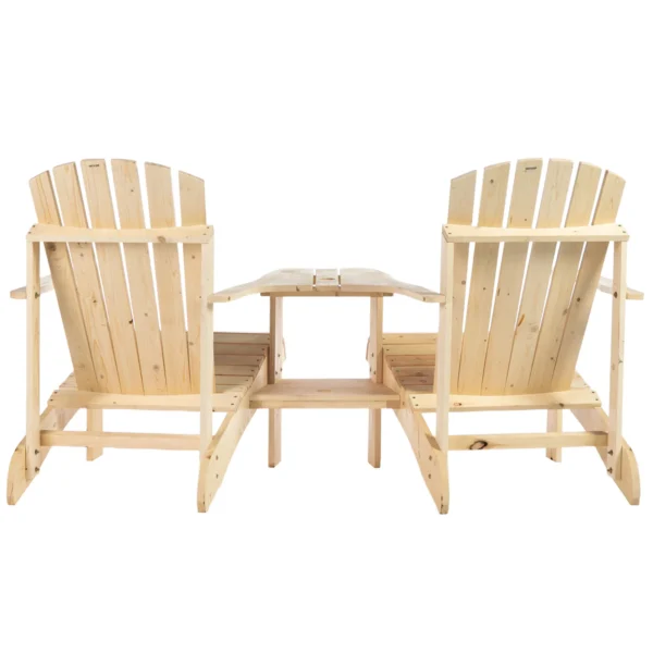 Outsunny adirondack tuinstoel met tafel en parasolgat 2 zits tuinset tuinmeubelen voor balkon van massief hout in natuur 178 x 87 x 92 cm 10