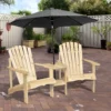 Outsunny adirondack tuinstoel met tafel en parasolgat 2 zits tuinset tuinmeubelen voor balkon van massief hout in natuur 178 x 87 x 92 cm 2