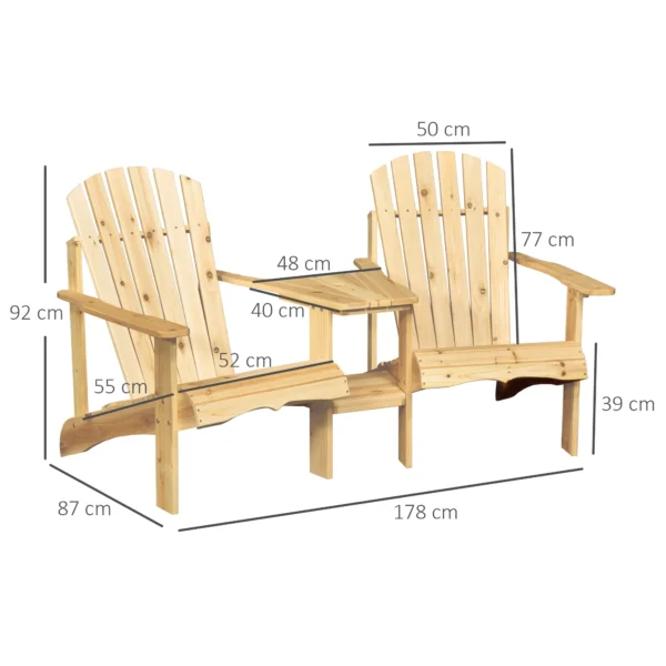 Outsunny adirondack tuinstoel met tafel en parasolgat 2 zits tuinset tuinmeubelen voor balkon van massief hout in natuur 178 x 87 x 92 cm 4