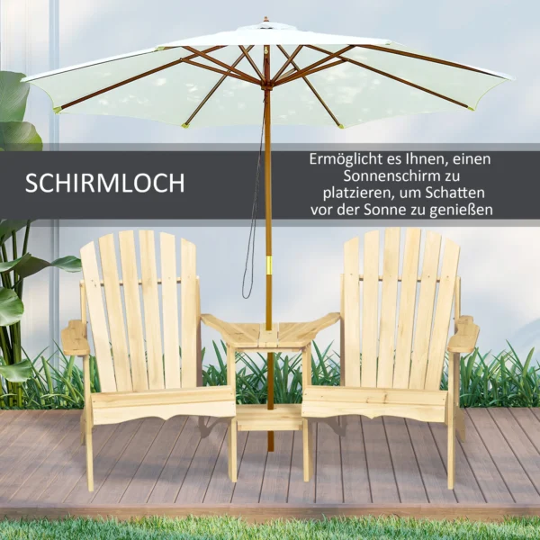 Outsunny adirondack tuinstoel met tafel en parasolgat 2 zits tuinset tuinmeubelen voor balkon van massief hout in natuur 178 x 87 x 92 cm 5