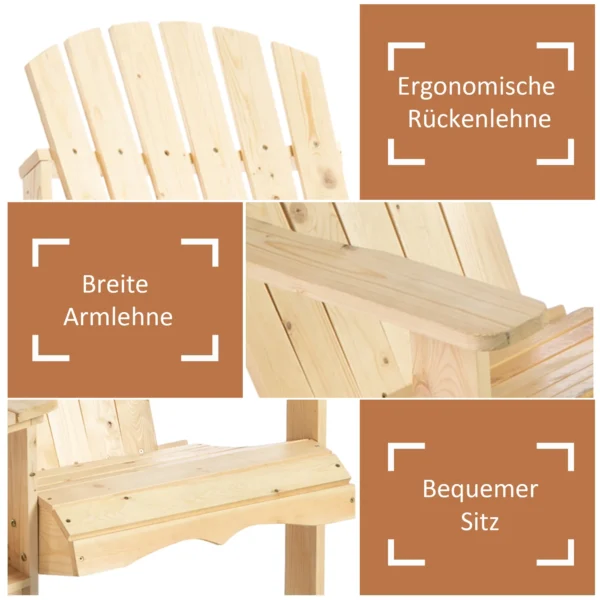 Outsunny adirondack tuinstoel met tafel en parasolgat 2 zits tuinset tuinmeubelen voor balkon van massief hout in natuur 178 x 87 x 92 cm 6