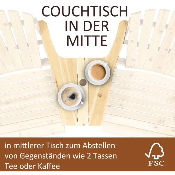 Outsunny adirondack tuinstoel met tafel en parasolgat 2 zits tuinset tuinmeubelen voor balkon van massief hout in natuur 178 x 87 x 92 cm 7